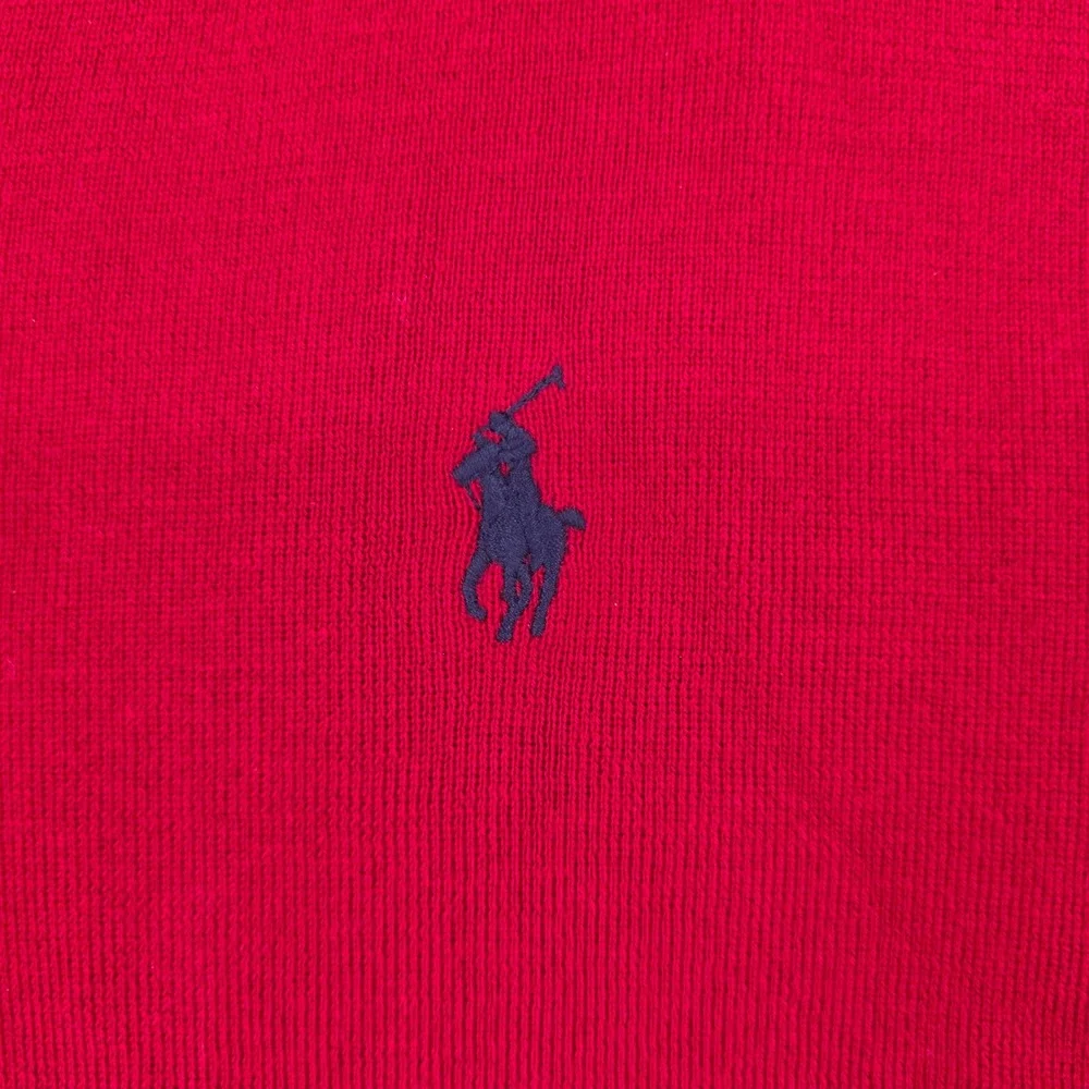 Polo Ralph Lauren Red Pima Cotton V-Neck Sweater Vest XL Blue Pony Logo